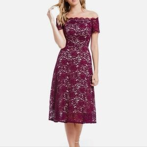 Adrianna Papell Off The Shoulder Lace Fit & Flare Midi Dress Size 10